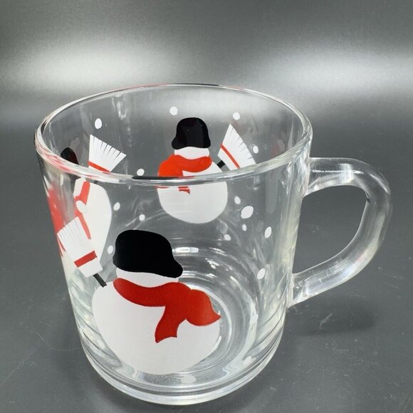 Luminarc Clear Glass Cup Mug Snow Snowman Holiday Christmas Set 2 Mugs Cups VTG - Picture 7 of 7